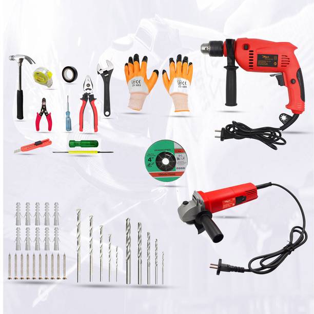 Hillgrove HGCM234M1 15Pcs Combo Kit Set with 700 W Power Drill Machine and Angle Grinder