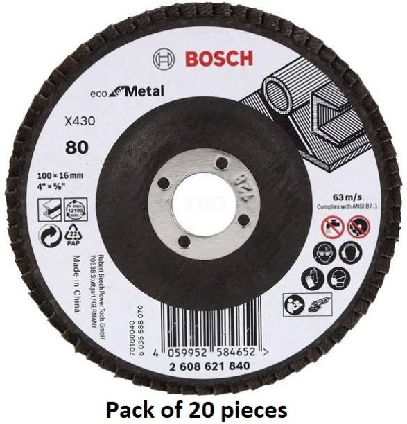 BOSCH Flap Disc 100mm 80Grit for Sanding, Rust removal &amp; Polishing,Pack of 20 Pcs for Angle Grinder