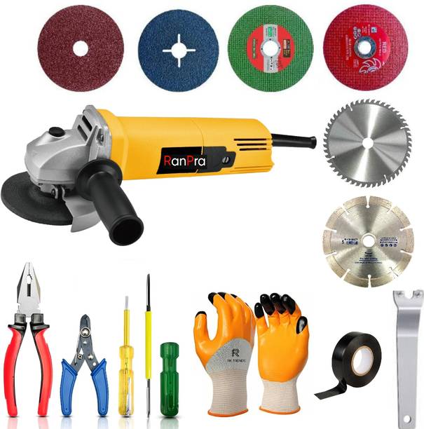 RanPra 4 INCH ANGLE GRINDER| 6 HAND TOOL| 1 TCT | 1 DIAMOND| 2 CUTTING WHEEL| 2 REGMAL Angle Grinder