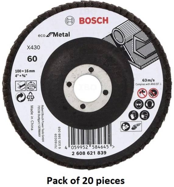 BOSCH 2608621839 100mm 60 Grit Flap Disc - 20 Pcs for Grinding and Polishing for Angle Grinder
