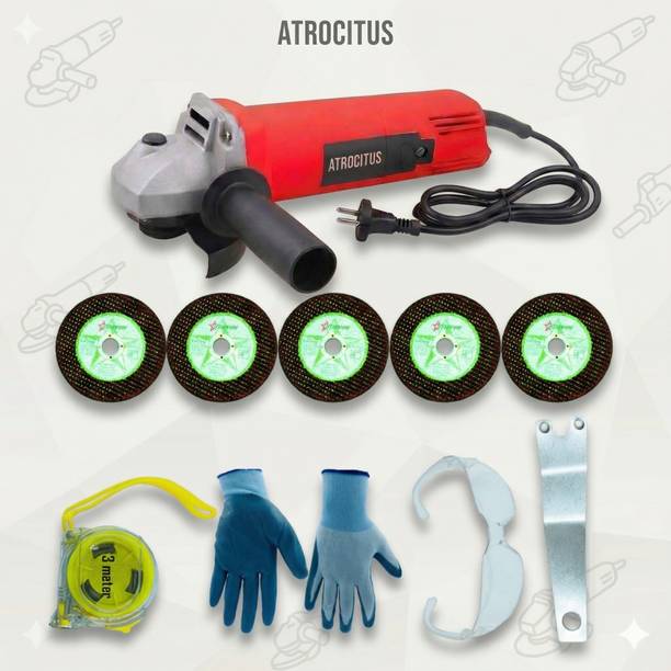 Atrocitus ATR187_Angle Grinder+5Pcs Metal Cutting Wheels (Glove,Goggles,MeasuringTape) Angle Grinder