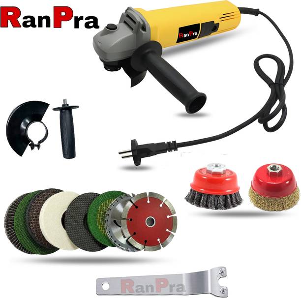 RanPra 4 INCH ANGLE GRINDER WITH 8 GRINDING AND CUTTING BLADE AND 2 CUP BRUSH FREE Angle Grinder