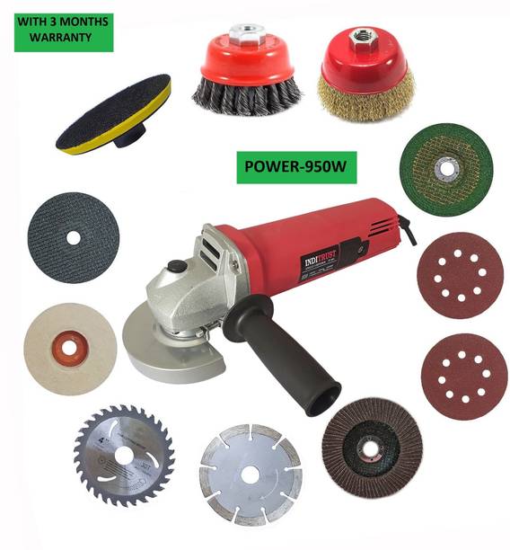 Inditrust Heavy duty Electric Angle grinder machine Red with 11pcs wheel set Angle Grinder