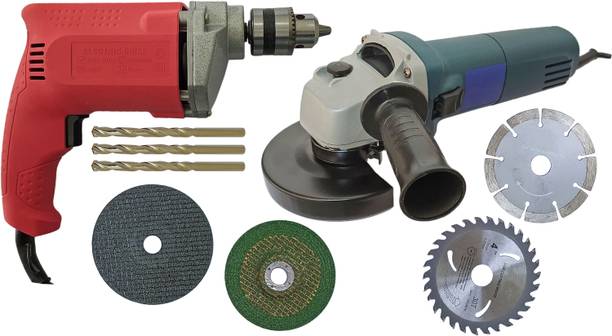 DUMDAAR Sliding Machine 4pc Wheels 10mm Drill machine with 3pc masonry set Angle Grinder