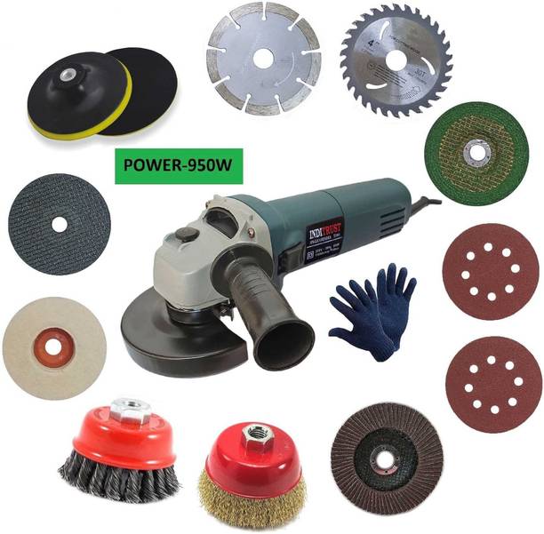 Inditrust New Heavy duty Sliding Angle grinder machine 100mm with Multi wheel 11pc & Glove Angle Grinder