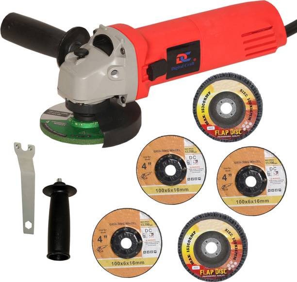 Digital Craft Angle Grinder 6100 Red,2Pc 4"Inch Flap Disc,3Pc 4"Inch Grinding Wheel Angle Grinder