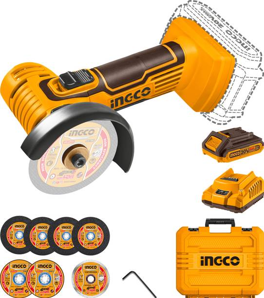INGCO Cordless Mini Cut-off Tool, with 2.0Ah Battery and Charger, 7 Discs, 1 Hex Key, Angle Grinder