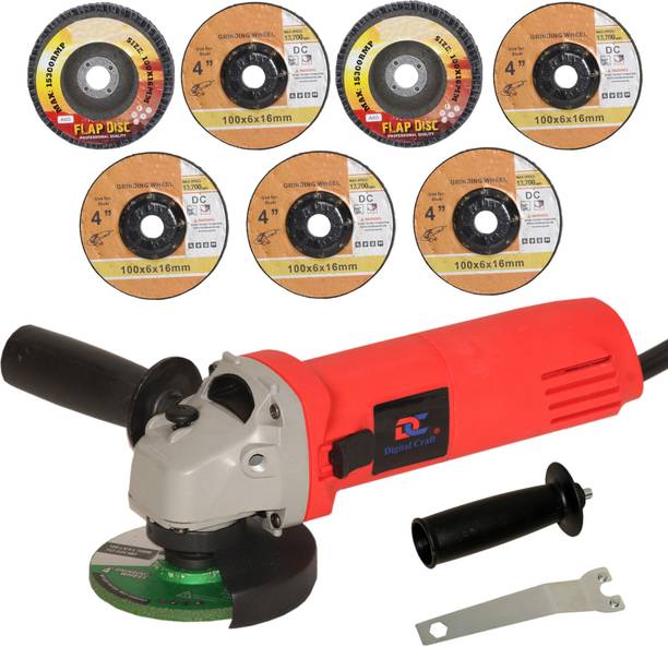 Digital Craft Angle Grinder 6100 Red,2Pc 4"Inch Flap Disc,5Pc 4"Inch Metal Grinding Wheel Angle Grinder