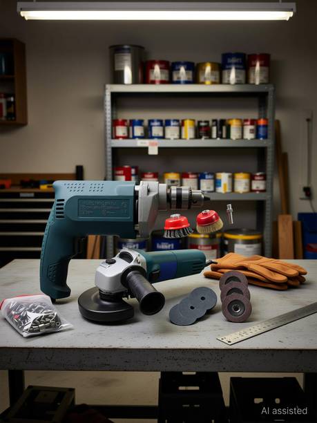 Inditrust 900w Sliding Angle Grinder & 10mm Drill machine 2pc Cup brush Bolt & 6pc Wheel Angle Grinder
