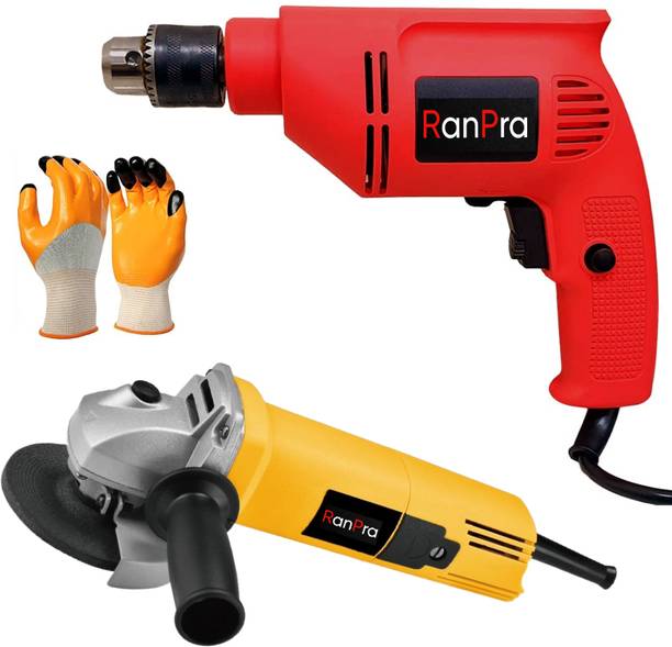 RanPra 4 INCH ANGLE GRINDER WITH 10MM HEAVY DUTY DRILL MACHINE & GLOVES Angle Grinder