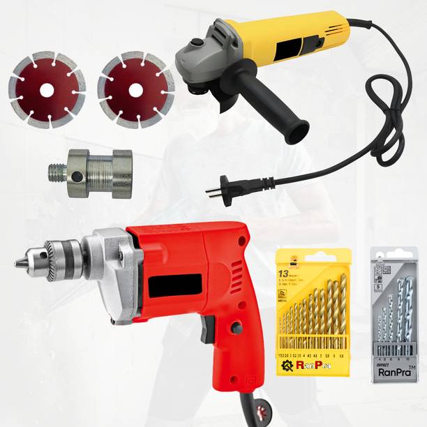 RanPra DRILL MACHINE|4" ANGLE GRINDER|DRILLBIT SET AND BLADES|DOUBLE BLADE ADAPTOR NUT| Angle Grinder