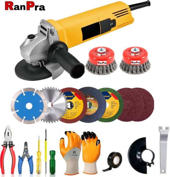 RanPra 4 INCH ANGLE GRINDER WITH 8 CUTING WHEEL 2 CUP BRUSH AND 6 HAND TOOL Angle Grinder