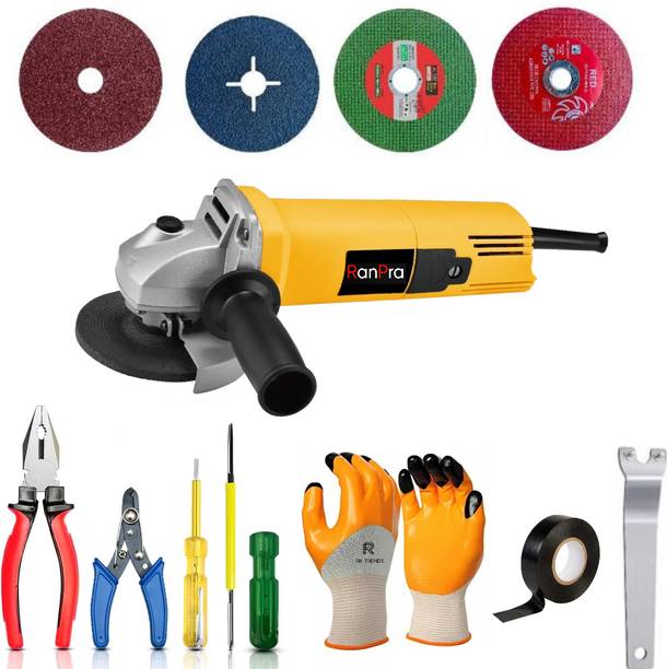RanPra 4INCH ANGLE GRINDER| 8 CUTTING WHEEL| 4HANDTOOL| SAFETY GLOVES Angle Grinder