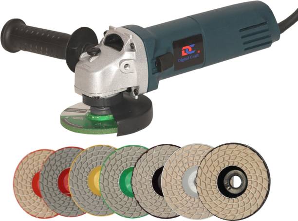 Digital Craft 670W Angle Grinder Grinding machine Electric Angle Power Tools For woodworking Electric Cutting Tool Polishing Machine With 7Pc 4" Diamond Polishing Pads For Glass Granite Marble Concrete Stone Angle Grinder