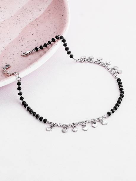 925 Silver Hearts & Black Beads Anklet|Lifetime Plating|6 Month Warranty Sterling Silver Anklet