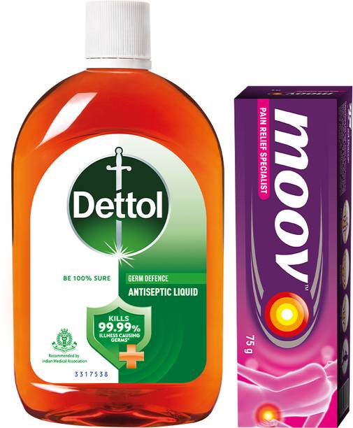 Dettol Antiseptic Liquid, 1300ml with Moov Instant Pain Relief Cream-75 g Antiseptic Liquid