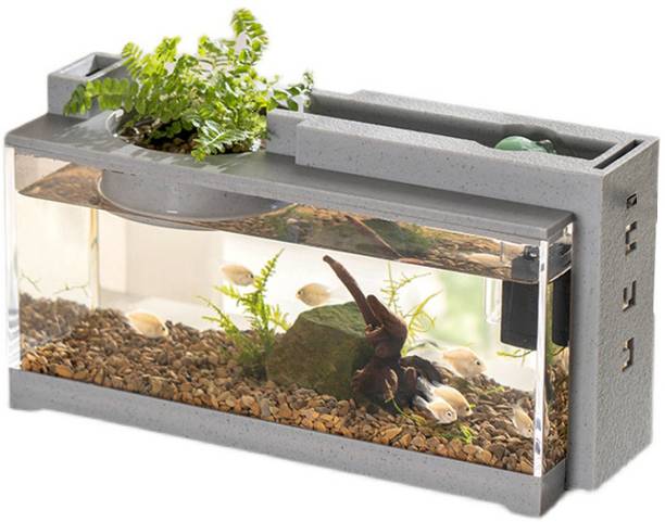 Qpets Small USB Powered Betta Fish Tank with LED Light and Pot Rectangle Aquarium Tank