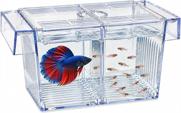PetJoy Clear Double Chamber Fish Breeding & Nursery Box Rectangle Aquarium Tank