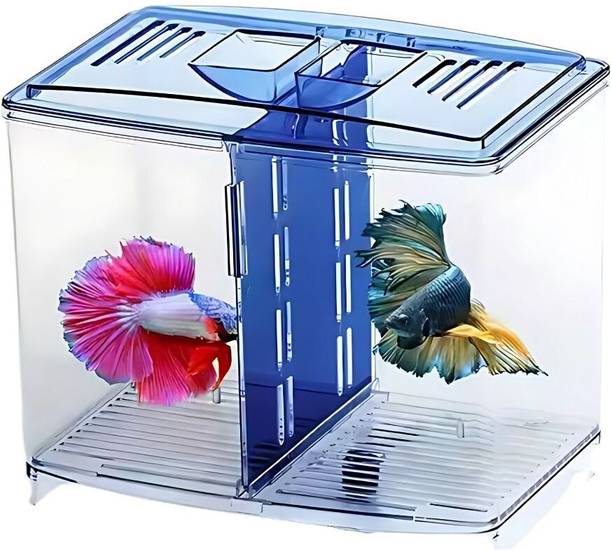 PET FUN Stylish Double Betta Fish Tank – Compact Transparent Aquarium with Divider Rectangle Aquarium Tank
