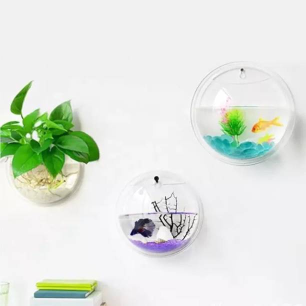 TWINS TWINS Wall Hanging Fish Bowl Wall Mounted Plant Pot for Fish & Plant Wall Decor Round Ends Aquarium Tank