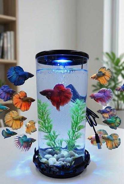 HNS Cylindrical crystal clear betta tank with LED lamp and USB cable Cylinder Aquarium Tank