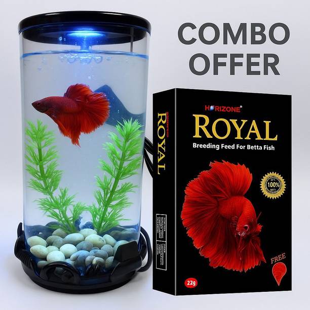 HNS Crystal clear betta tank /USB Led Lamp with royal food combo 2 Cylinder Aquarium Tank