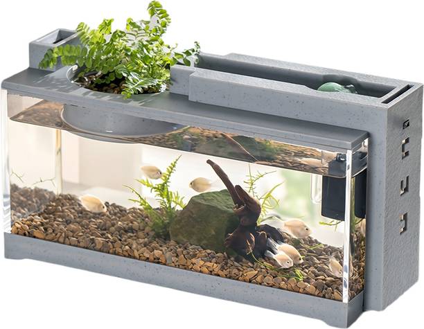 Zibuyu Small Desk Fish Tank with LED Light Air Pump Hydroponics Pot Rectangle Aquarium Tank