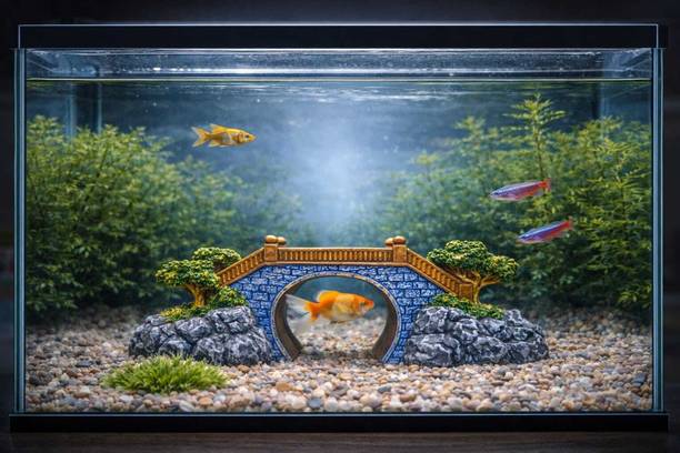 TankTrends Decorative Resin Bridge for Fish Tank Tree and Pavilion Rectangle Aquarium Tank