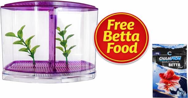 HNS Double betta tank with free betta fish food/ color may vary Corner Pentagon Aquarium Tank