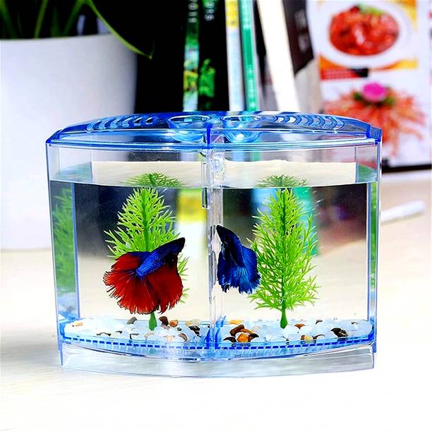 kickAt Double House Betta Small Tank for Fighter Fish Aquarium Tank with LED light Rectangle Aquarium Tank