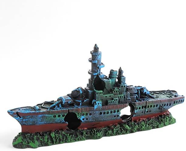 HANNEA Vintage Resin Sunken Warship Decor Bowfront Aquarium Tank