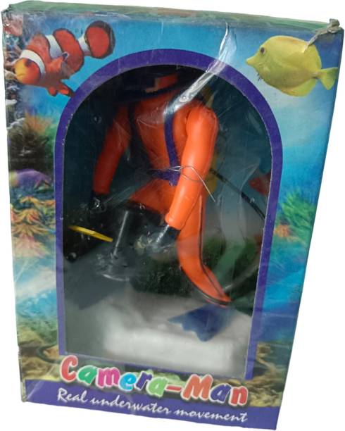 SWEETY CLOUR FISH DECORATIVE CAMERA MAN TOY WITH BUBBLE Corner Cylinder Aquarium Tank