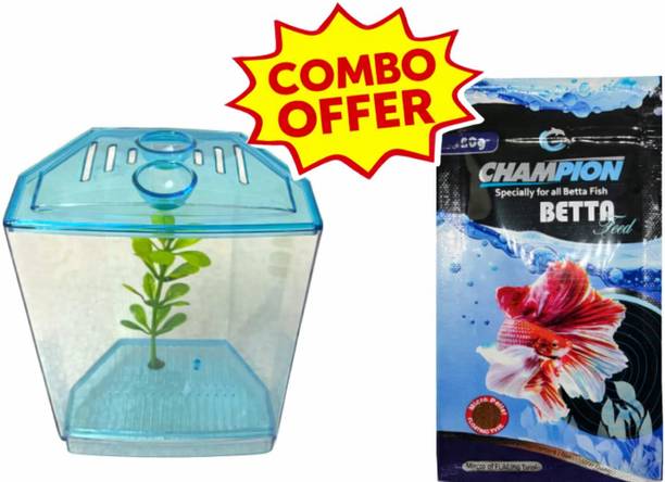 HNS K1 SINGLE BETTA With Champion food Corner Pentagon Aquarium Tank