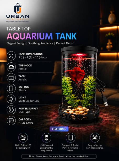 URBAN STORE USTANK003- Cylinder Fish Tank Cylinder Aquarium Tank