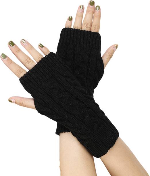 AlexVyan Knitted Woolen Warm Fingerless Gloves Winter Accessories Hand Warmer for Girls Wool Arm Warmer