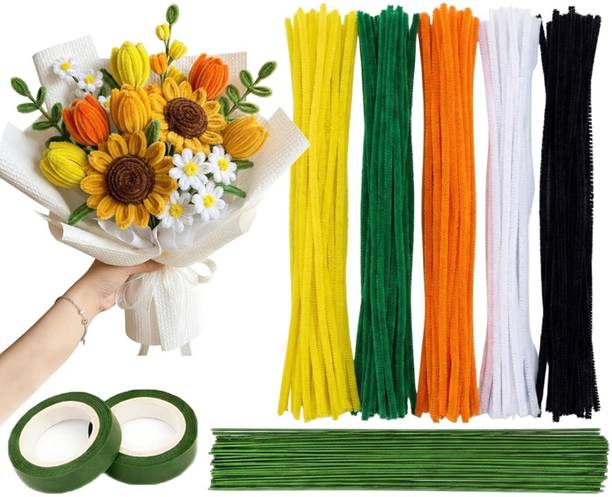 ASIAN HOBBY CRAFTS 160 Pcs Pipe Cleaners for Flower Making Set Fuzzy Chenille & Fluffy Stick