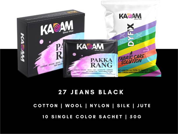 KADAM Fabric Dye Colour, Shade 27 Jeans Black, Pack of 10 Single Color Pouches