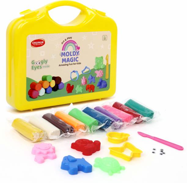 Aditi Toys Moldy Magic 10 Colorful Dough with Foldable Suitcase for Kids (Yellow Suitcase)