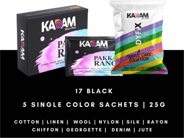 KADAM Pakka Rang Permanent Fabric Dye Colour | Shade No.17: Black | 25g Pack