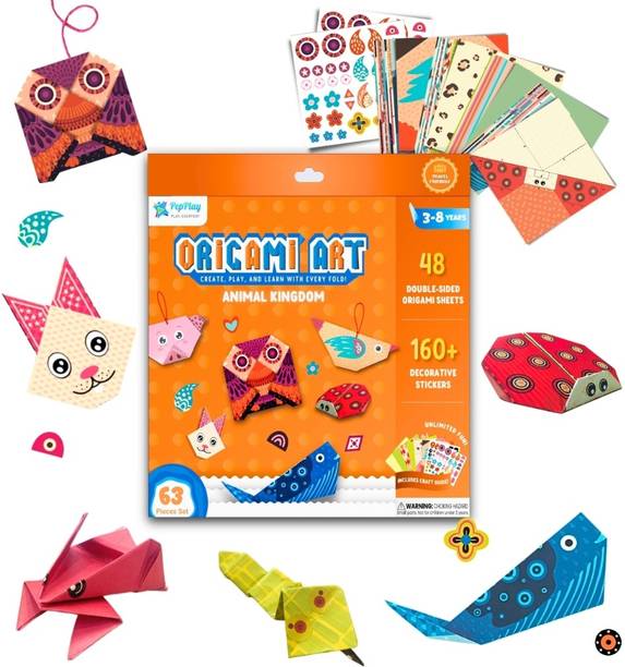 PepPlay 3D Origami Craft Kit for Kids Ages 3-8 with 48 Sheets & 160+ Stickers