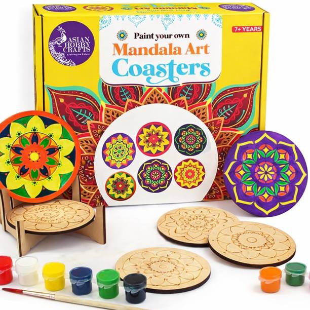 ASIAN HOBBY CRAFTS DIY Mandala Art Painting Kit – 6 Pre-Marked Coasters for Kids & Adults