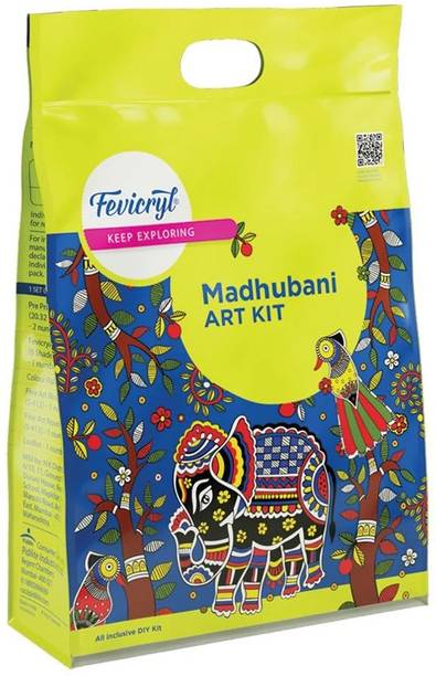 Fevicryl Madhubani Art kit with Pre-Printed Canvases, Acrylic Paints, Brushes