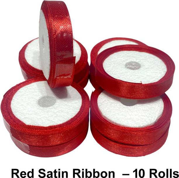 Crafts Haveli Red Satin Ribbon – 10 Rolls