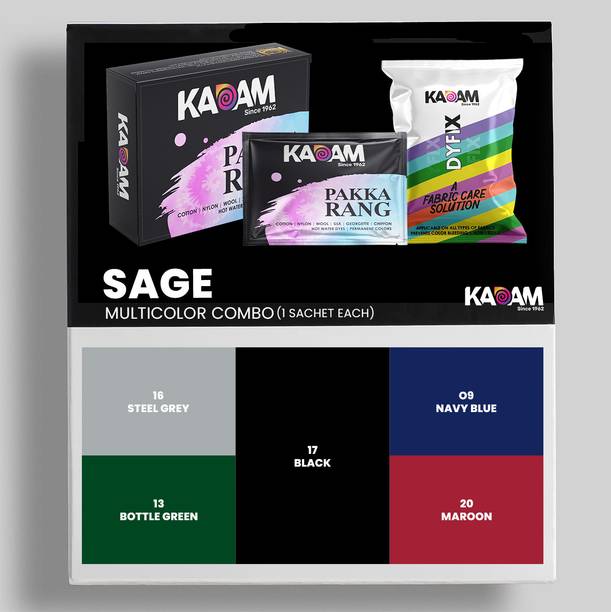 KADAM Pakka Rang Multicolour Combo 7: Sage | 25g Pack | Permanent Fabric Dyes