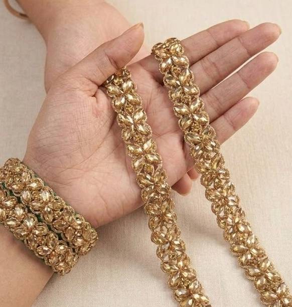 DIARA Golden Handwork Kundan Stone Lace for Dress Designing, Art & Craft (3 mtr)