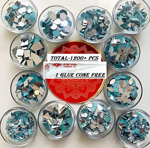 Ranuja 12 Shape Mirror kit Craft Work,SAREE (1200PCS, 100 PCS of Each Shape)+ GLUE