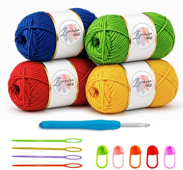 Zenaura Magic Crochet Kit for Beginners All-in-One 4 Crochet Yarn Kit with Hookset
