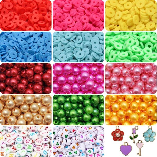 INDIKONB Multicolour Polymer Clay & Pearl Beads Kit with Charms