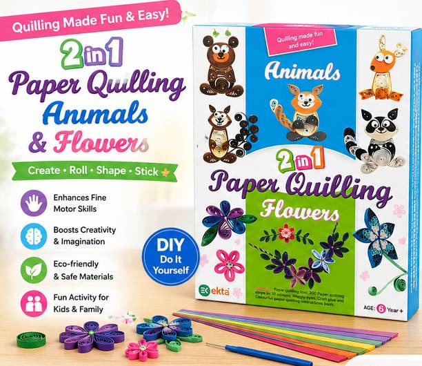 ekta products Pvt Ltd 2-in-1 Paper Quilling Animals & Flowers Kit