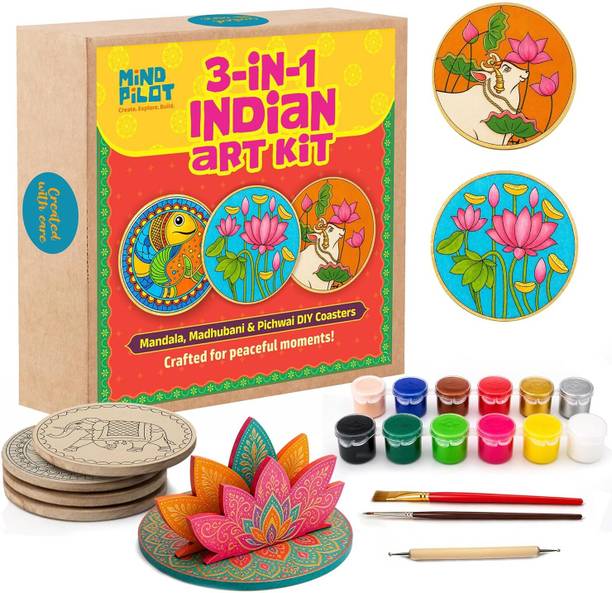MINDPILOT Art & Craft Kit for Kids Adults 3 in 1 Indian Painting Coaster